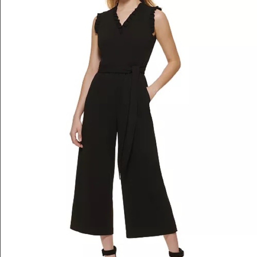 CALVIN KLEIN Women’s Size 4 Ruffle Trim Jumpsuit Black